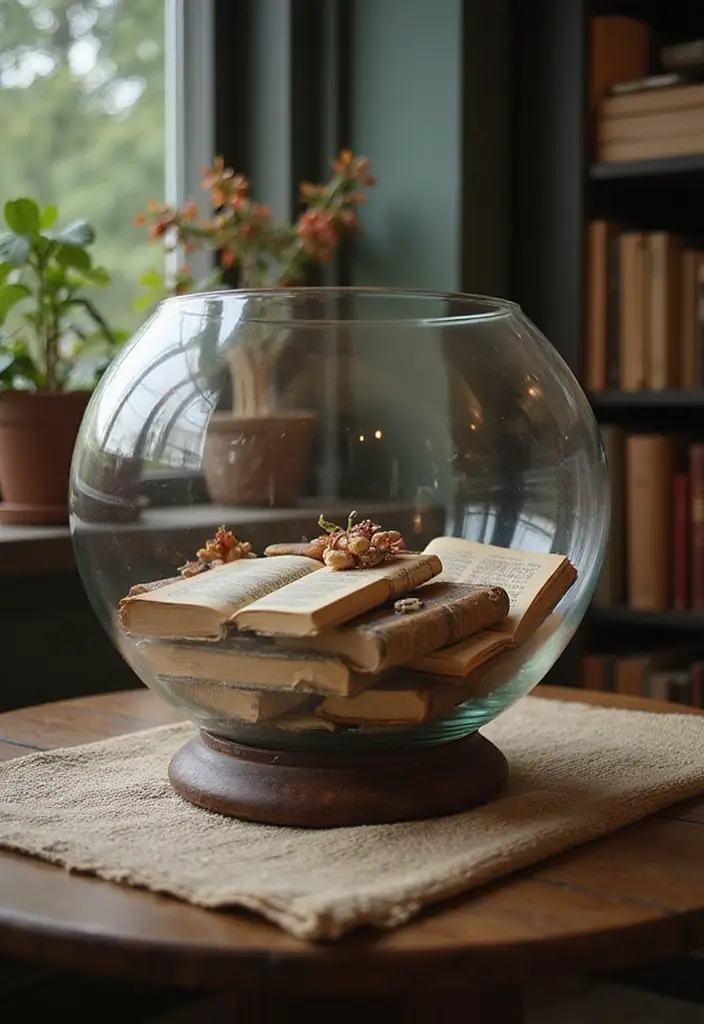 25 Large Glass Bowl Decor Ideas for Tabletop Elegance - 14. Vintage Book Display