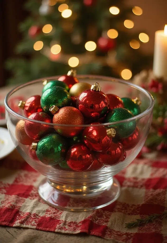 25 Large Glass Bowl Decor Ideas for Tabletop Elegance - 16. Elegant Holiday Display
