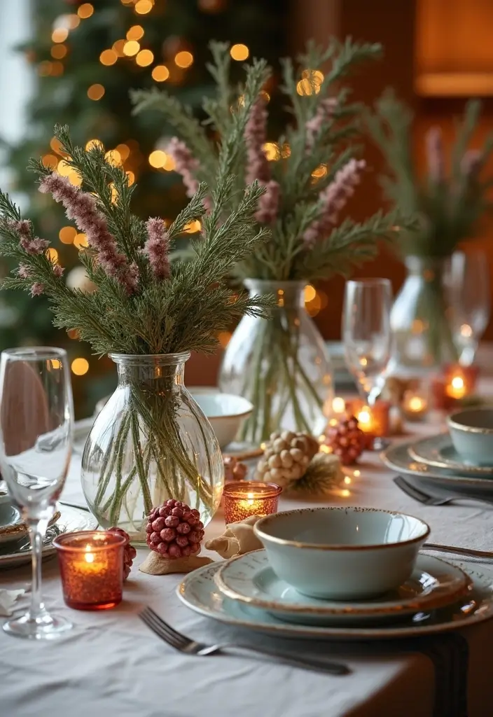 25 Recycled Glass Vase Decor Ideas for Sustainable Homes 48 25 Recycled Glass Vase Decor Ideas for Sustainable Homes - 14. Holiday Table Settings