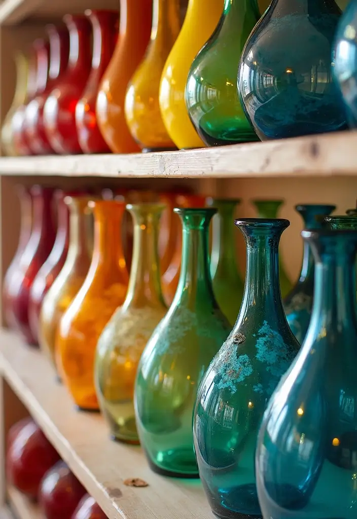 25 Recycled Glass Vase Decor Ideas for Sustainable Homes 58 25 Recycled Glass Vase Decor Ideas for Sustainable Homes - 18. Color-Coded Displays