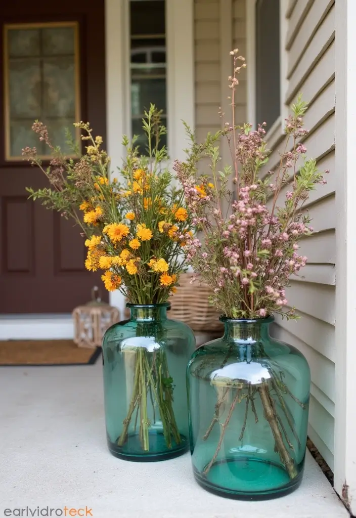 25 Recycled Glass Vase Decor Ideas for Sustainable Homes 68 25 Recycled Glass Vase Decor Ideas for Sustainable Homes - 22. Seasonal Porch Decor