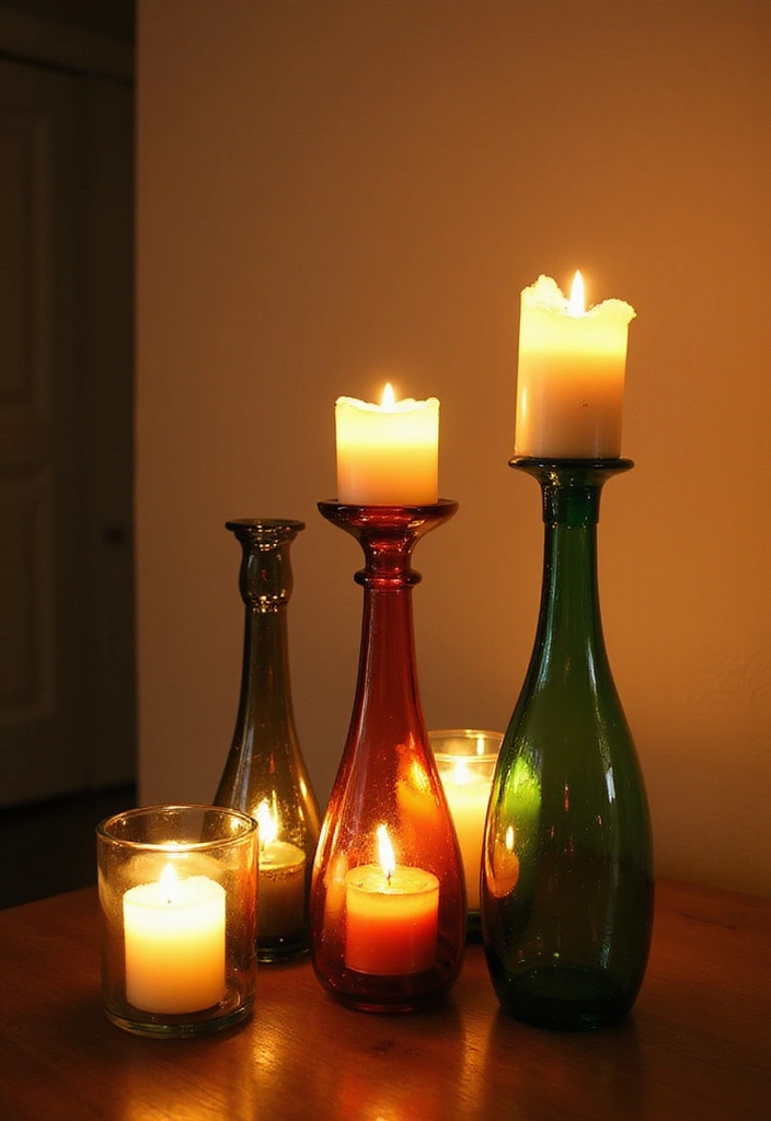 25 Recycled Glass Vase Decor Ideas for Sustainable Homes 76 25 Recycled Glass Vase Decor Ideas for Sustainable Homes - 24. Candle Holders
