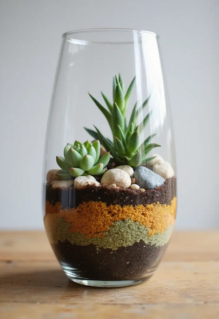 25 Recycled Glass Vase Decor Ideas for Sustainable Homes 11 25 Recycled Glass Vase Decor Ideas for Sustainable Homes - 3. Colorful Terrarium