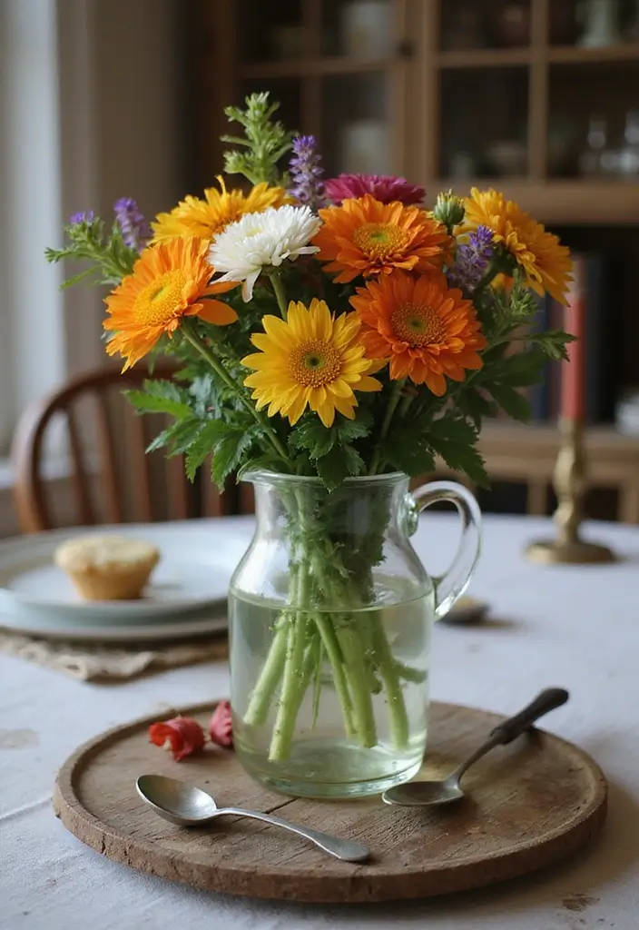 25 Recycled Glass Vase Decor Ideas for Sustainable Homes 14 25 Recycled Glass Vase Decor Ideas for Sustainable Homes - 4. DIY Flower Pitcher