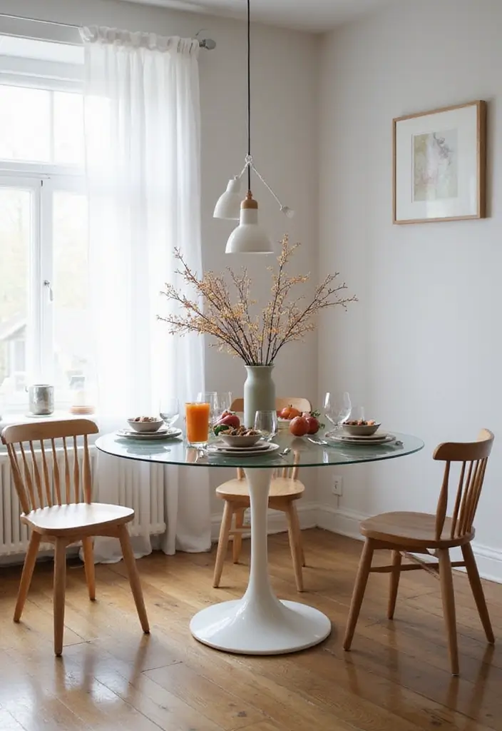 25 Round Glass Dining Table Decor Ideas That Feel Elegant and Airy 36 25 Round Glass Dining Table Decor Ideas That Feel Elegant and Airy - 10. Seasonal Decor Touches