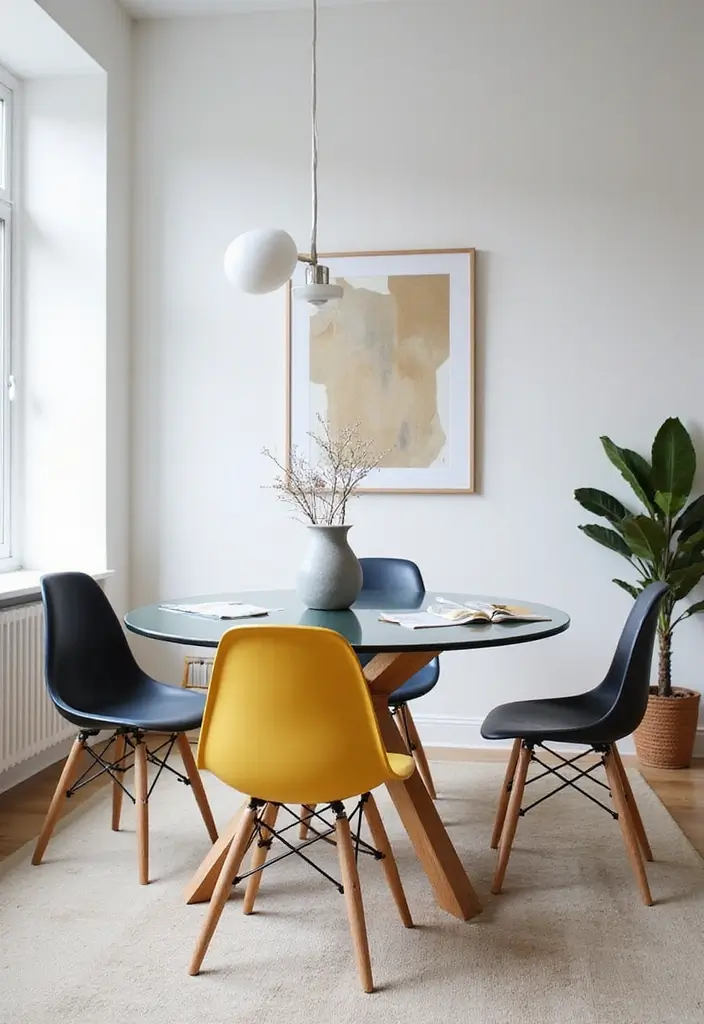 25 Round Glass Dining Table Decor Ideas That Feel Elegant and Airy 37 25 Round Glass Dining Table Decor Ideas That Feel Elegant and Airy - 11. Playful Accent Chairs