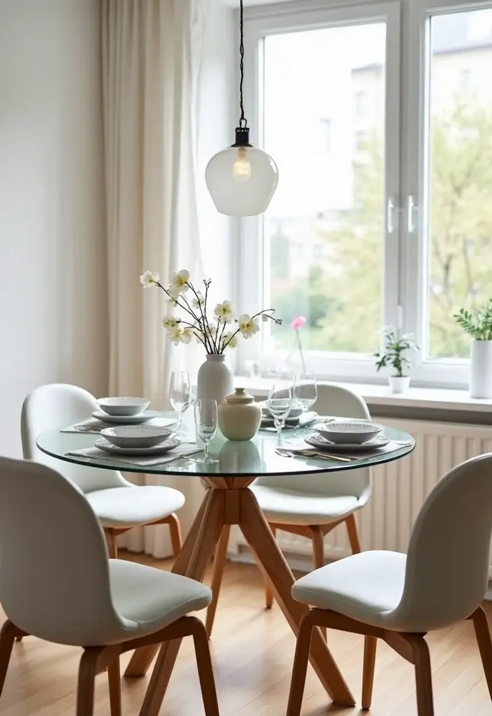 25 Round Glass Dining Table Decor Ideas That Feel Elegant and Airy 44 25 Round Glass Dining Table Decor Ideas That Feel Elegant and Airy - 12. Light and Airy Color Palette
