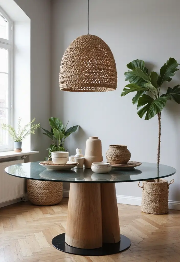 25 Round Glass Dining Table Decor Ideas That Feel Elegant and Airy 66 25 Round Glass Dining Table Decor Ideas That Feel Elegant and Airy - 16. Textured Table Elements