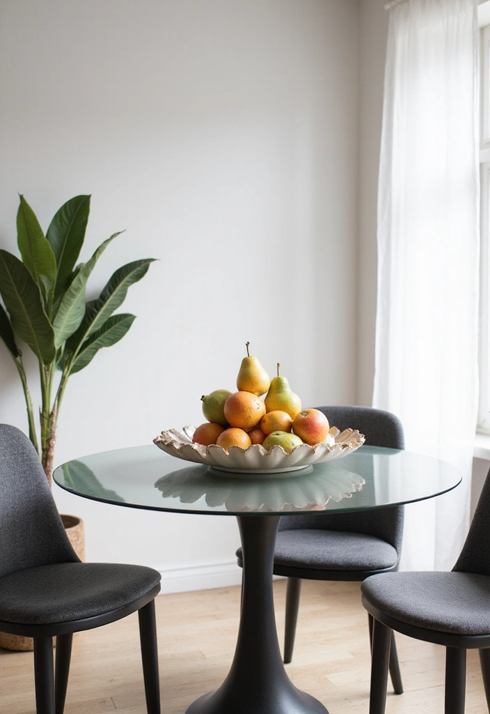 25 Round Glass Dining Table Decor Ideas That Feel Elegant and Airy 73 25 Round Glass Dining Table Decor Ideas That Feel Elegant and Airy - 17. Artistic Fruit Displays