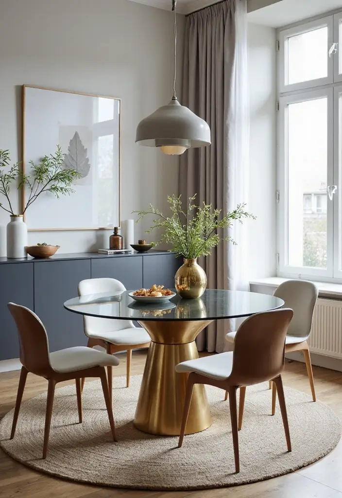 25 Round Glass Dining Table Decor Ideas That Feel Elegant and Airy 76 25 Round Glass Dining Table Decor Ideas That Feel Elegant and Airy - 20. Reflective Surfaces