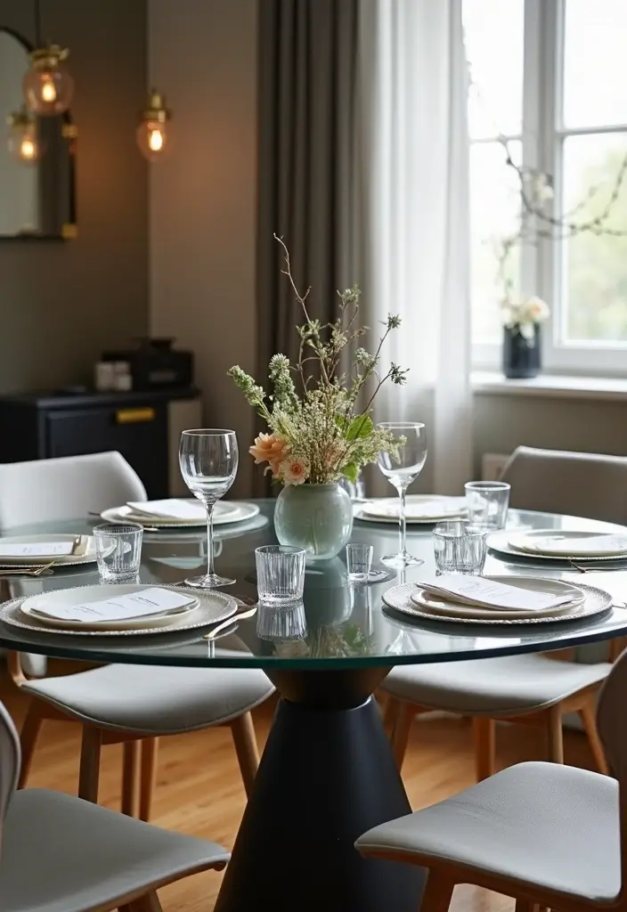 25 Round Glass Dining Table Decor Ideas That Feel Elegant and Airy 83 25 Round Glass Dining Table Decor Ideas That Feel Elegant and Airy - 21. Interactive Place Settings