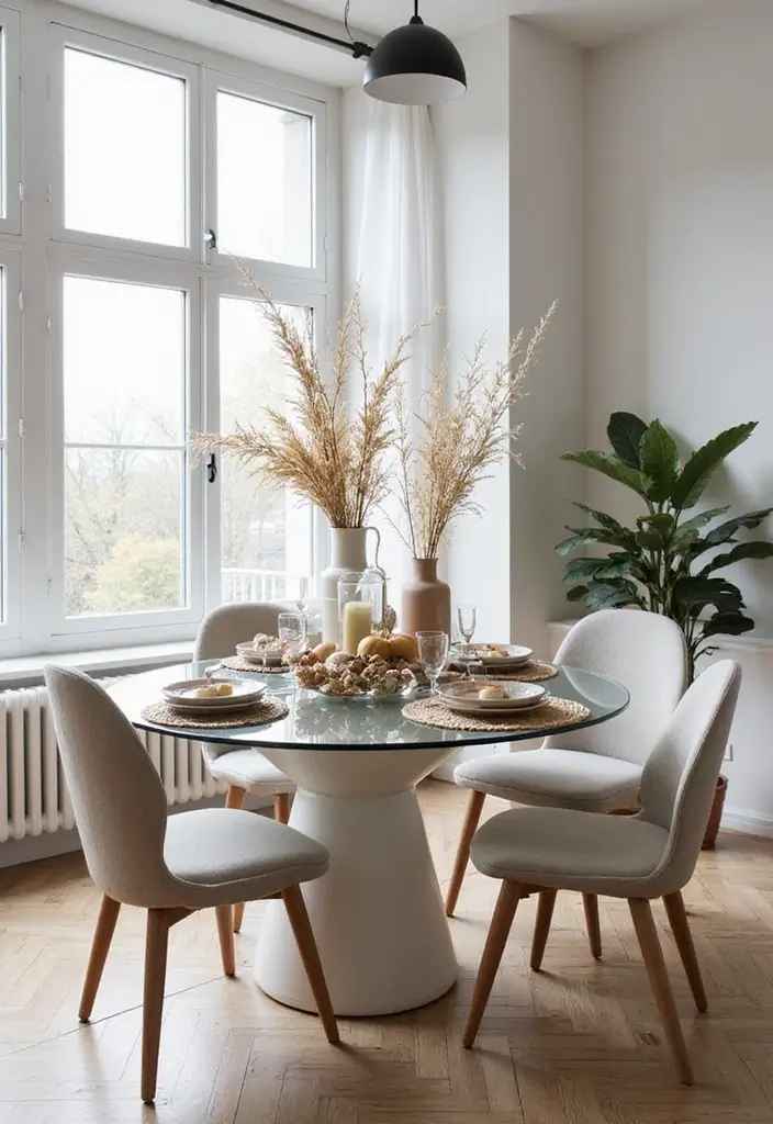 25 Round Glass Dining Table Decor Ideas That Feel Elegant and Airy 88 25 Round Glass Dining Table Decor Ideas That Feel Elegant and Airy - 24. Seasonal Table Centerpieces