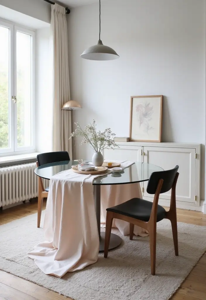 25 Round Glass Dining Table Decor Ideas That Feel Elegant and Airy 15 25 Round Glass Dining Table Decor Ideas That Feel Elegant and Airy - 3. Stylish Runner or Tablecloth