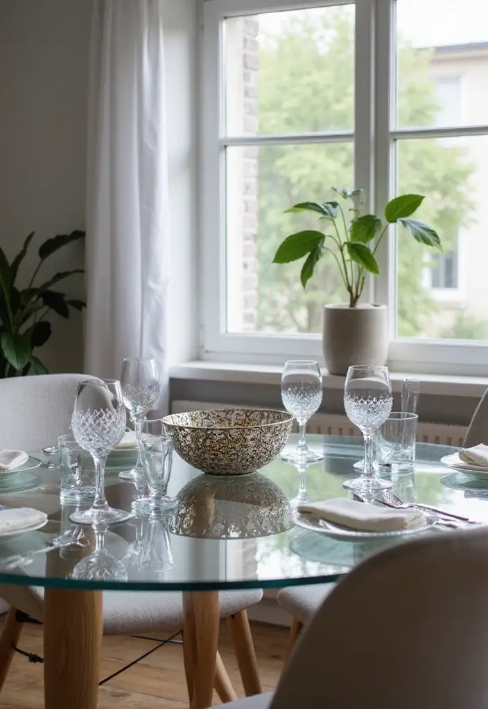 25 Round Glass Dining Table Decor Ideas That Feel Elegant and Airy 23 25 Round Glass Dining Table Decor Ideas That Feel Elegant and Airy - 5. Elegant Glassware Choices