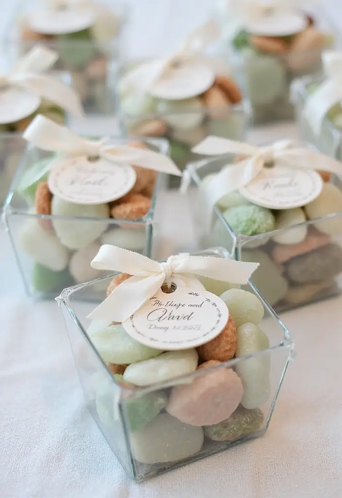 25 Sea Glass Wedding Table Decor Ideas for Coastal Celebrations - 13. Coastal-themed Favor Boxes