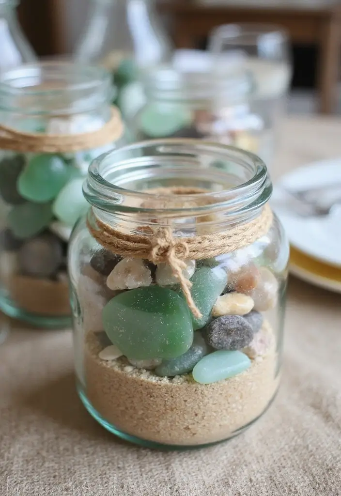 25 Sea Glass Wedding Table Decor Ideas for Coastal Celebrations - 14. Beach Sand Accents