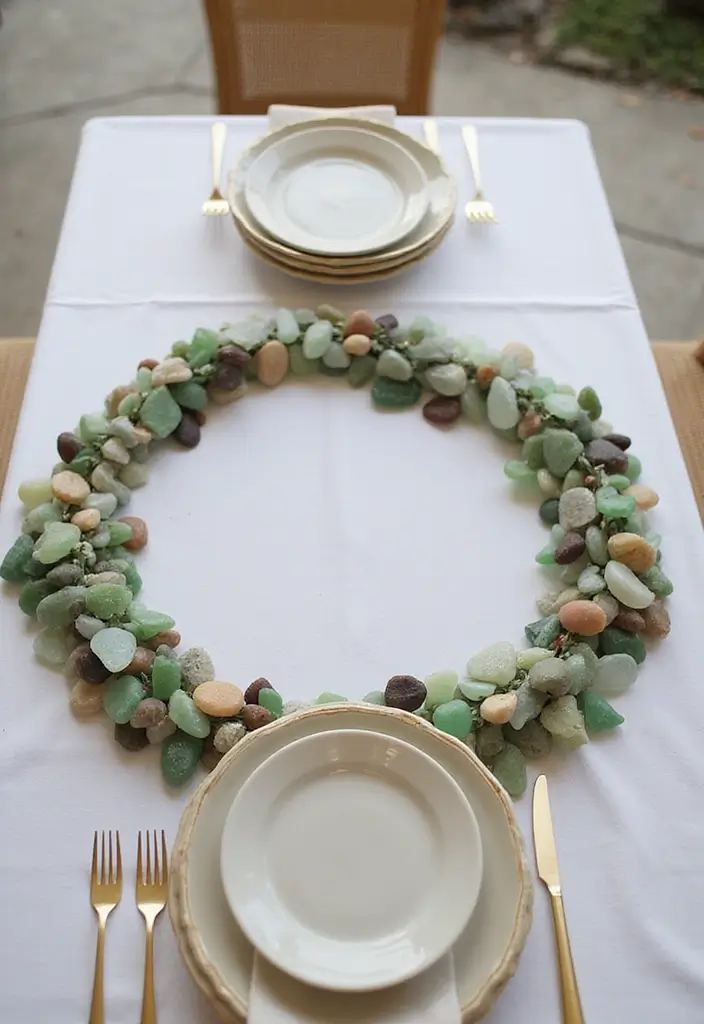 25 Sea Glass Wedding Table Decor Ideas for Coastal Celebrations - 16. Sea Glass Circle Settings