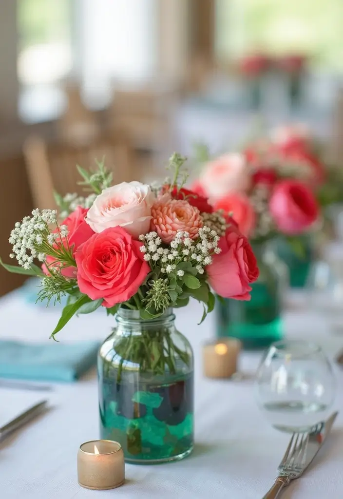 25 Sea Glass Wedding Table Decor Ideas for Coastal Celebrations - 17. Sea Glass Accented Centerpieces