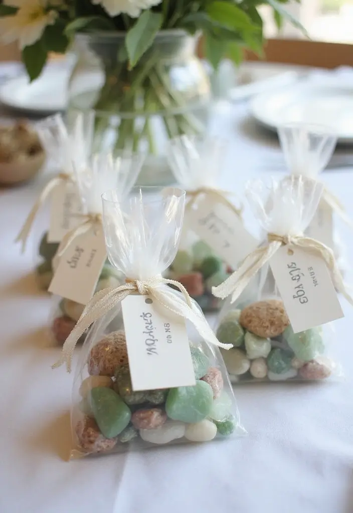 25 Sea Glass Wedding Table Decor Ideas for Coastal Celebrations - 24. Personalized Sea Glass Favors