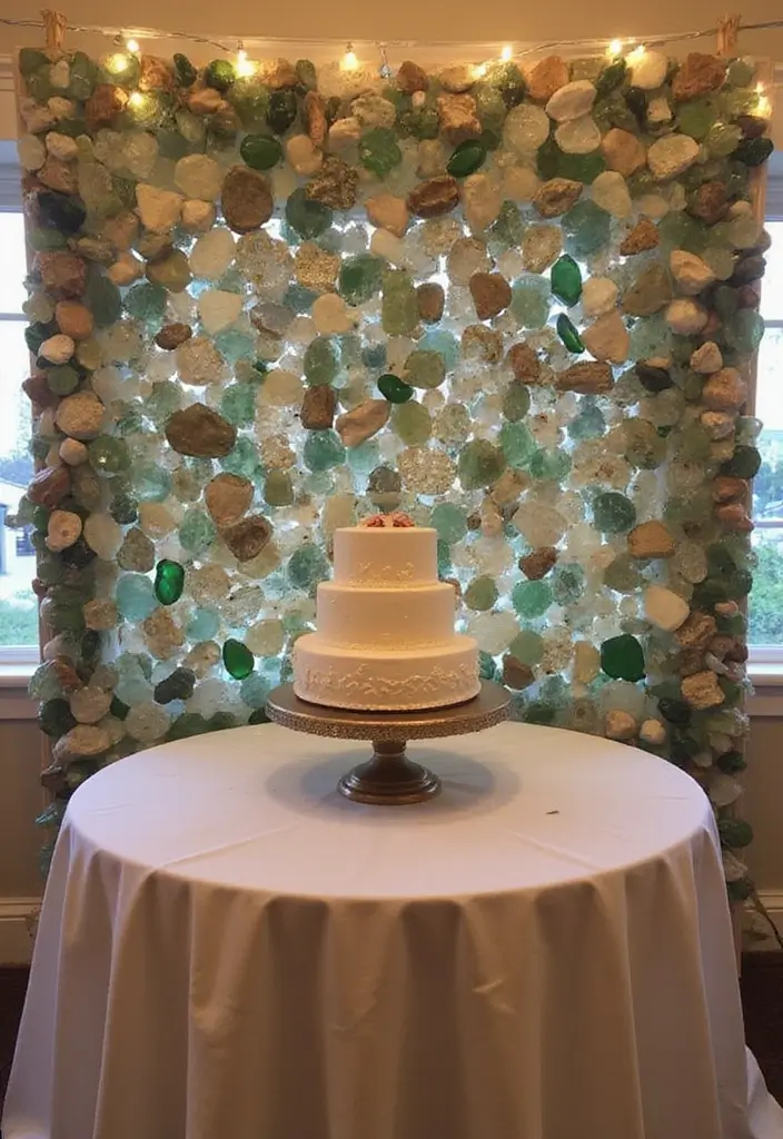 25 Sea Glass Wedding Table Decor Ideas for Coastal Celebrations - 25. Sea Glass Themed Backdrop