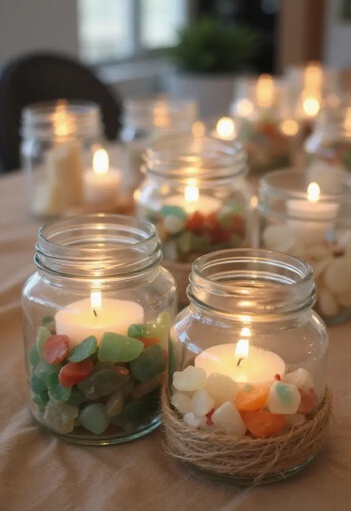 25 Sea Glass Wedding Table Decor Ideas for Coastal Celebrations - 6. Sea Glass Jars