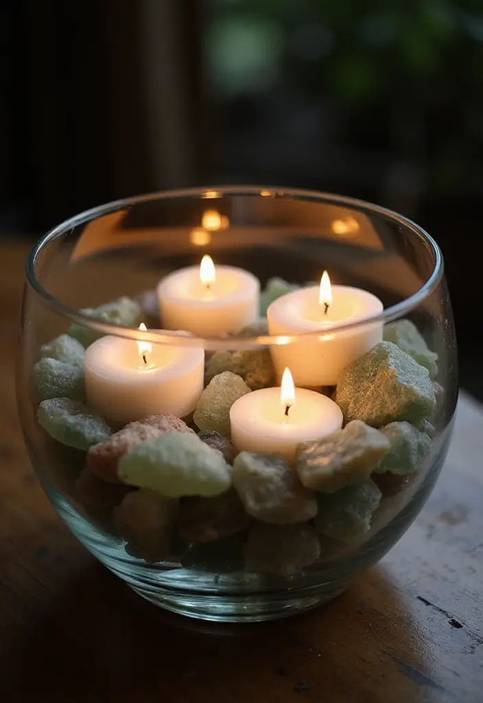 25 Sea Glass Wedding Table Decor Ideas for Coastal Celebrations - 8. Floating Candle Displays