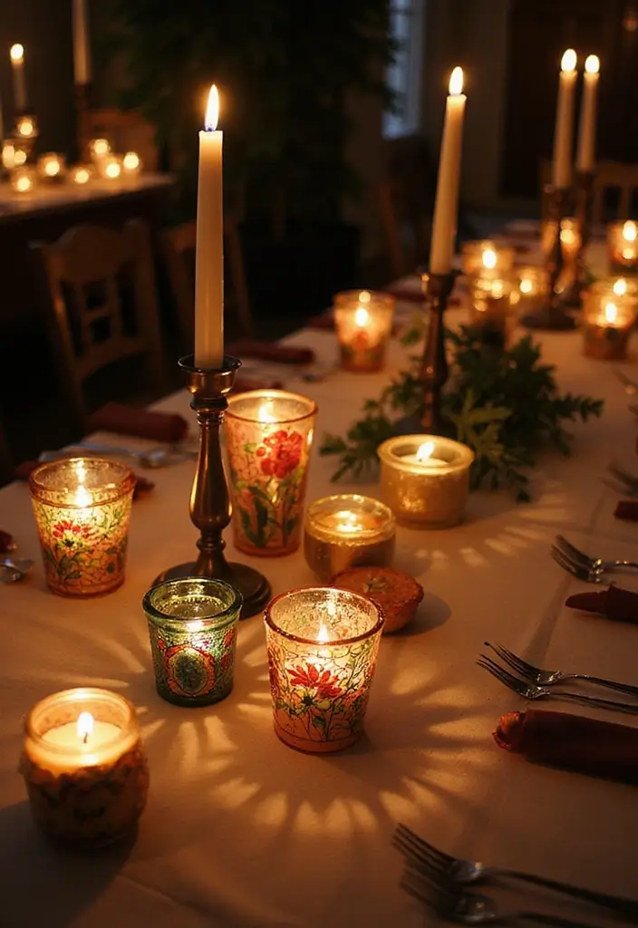 25 Stained Glass Wedding Table Decor Ideas for a Vintage Glow 28 25 Stained Glass Wedding Table Decor Ideas for a Vintage Glow - 10. Stained Glass Candles for Ambient Lighting