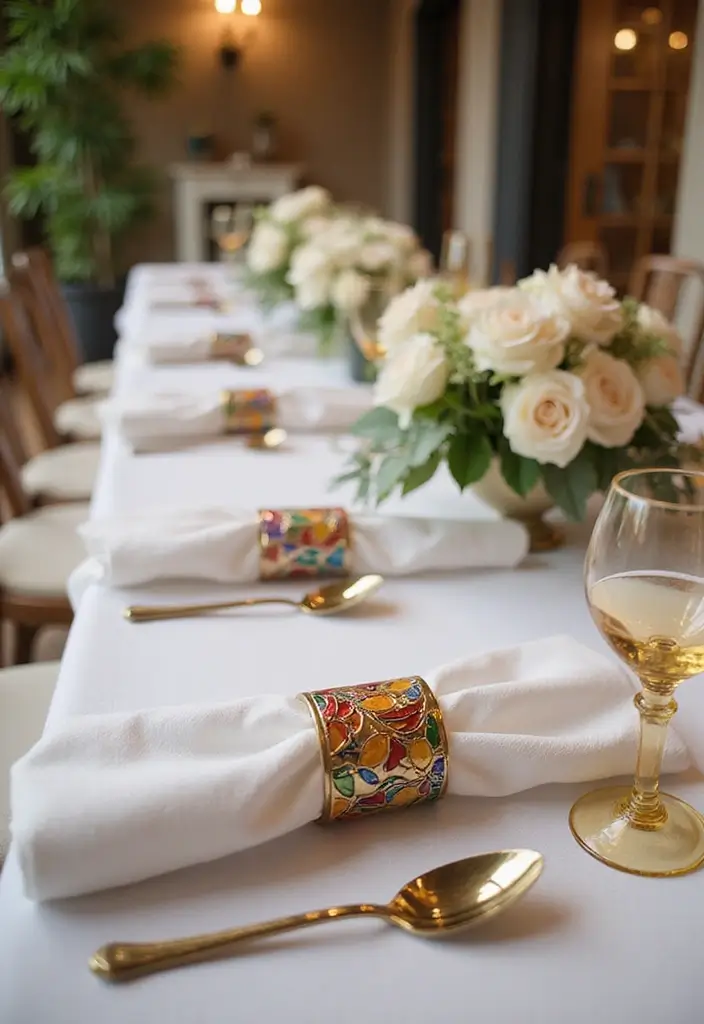 25 Stained Glass Wedding Table Decor Ideas for a Vintage Glow 46 25 Stained Glass Wedding Table Decor Ideas for a Vintage Glow - 16. Stained Glass Inspired Napkin Rings