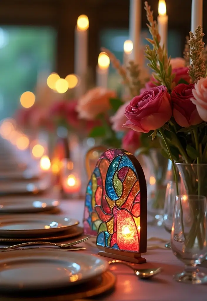 25 Stained Glass Wedding Table Decor Ideas for a Vintage Glow 53 25 Stained Glass Wedding Table Decor Ideas for a Vintage Glow - 17. Stained Glass Inspired Table Numbers