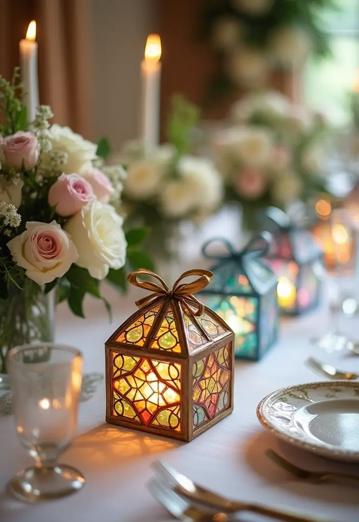 25 Stained Glass Wedding Table Decor Ideas for a Vintage Glow 63 25 Stained Glass Wedding Table Decor Ideas for a Vintage Glow - 21. Stained Glass Inspired Gift Boxes