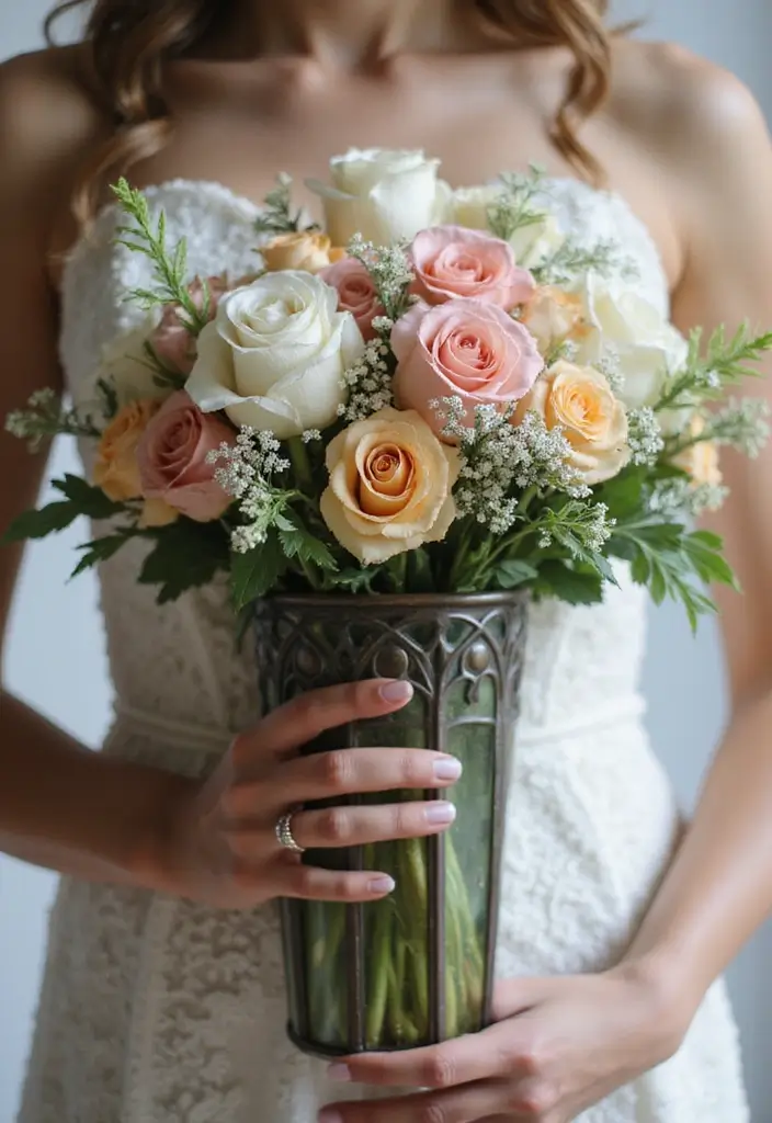 25 Stained Glass Wedding Table Decor Ideas for a Vintage Glow 64 25 Stained Glass Wedding Table Decor Ideas for a Vintage Glow - 22. Stained Glass Inspired Bridal Bouquet Holder