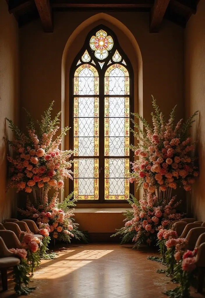 25 Stained Glass Wedding Table Decor Ideas for a Vintage Glow 19 25 Stained Glass Wedding Table Decor Ideas for a Vintage Glow - 7. Stained Glass Window Backdrops