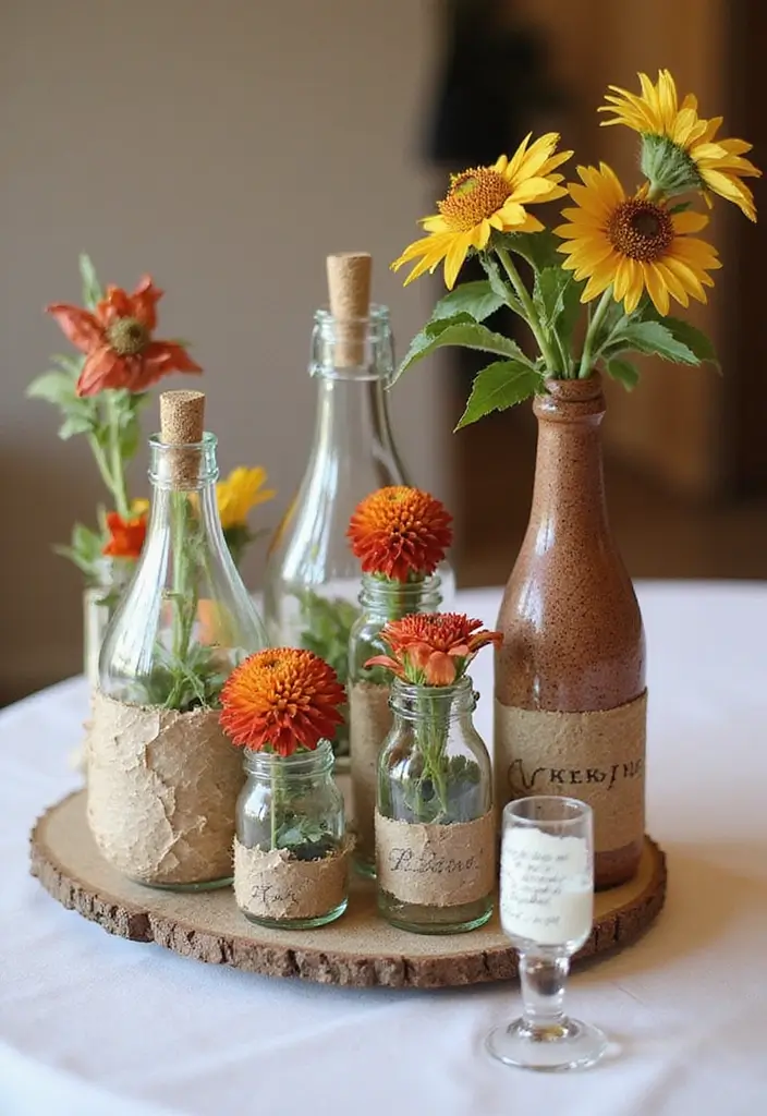 25 Wedding Table Decor Ideas Using Glass Bottles and Flowers 46 25 Wedding Table Decor Ideas Using Glass Bottles and Flowers - 18. Bottles with Themed Decor