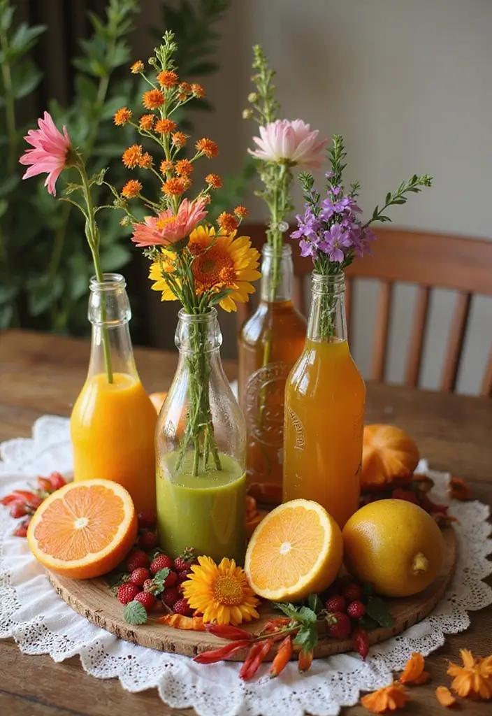 25 Wedding Table Decor Ideas Using Glass Bottles and Flowers 67 25 Wedding Table Decor Ideas Using Glass Bottles and Flowers - 21. Bottles with Seasonal Fruits