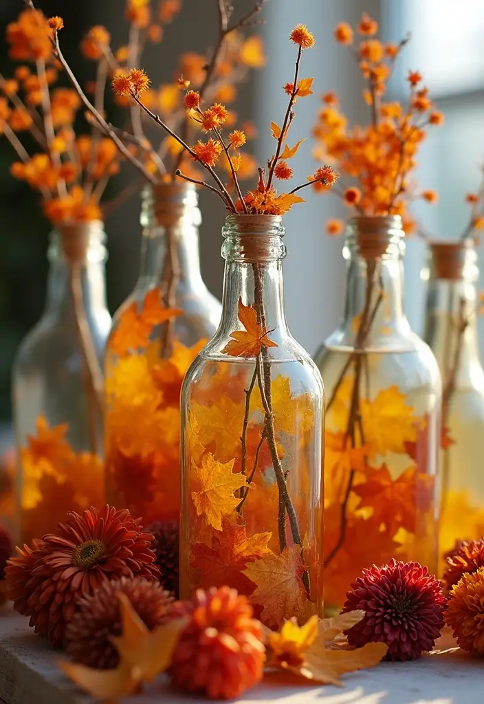 25 Wedding Table Decor Ideas Using Glass Bottles and Flowers 89 25 Wedding Table Decor Ideas Using Glass Bottles and Flowers - 25. Bottles with Seasonal Decor