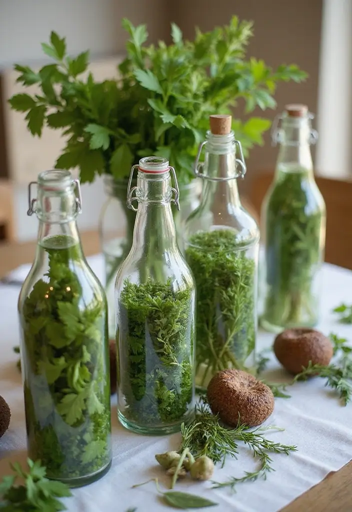 25 Wedding Table Decor Ideas Using Glass Bottles and Flowers 25 25 Wedding Table Decor Ideas Using Glass Bottles and Flowers - 9. Glass Bottles with Herbs
