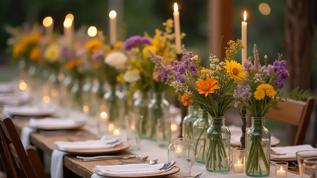 25 Wedding Table Decor Ideas Using Glass Bottles and Flowers