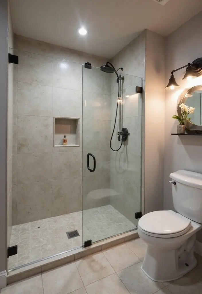 27 Bathroom Decor Ideas Featuring Glass Shower Doors for a Modern Touch - 13. Statement Lighting