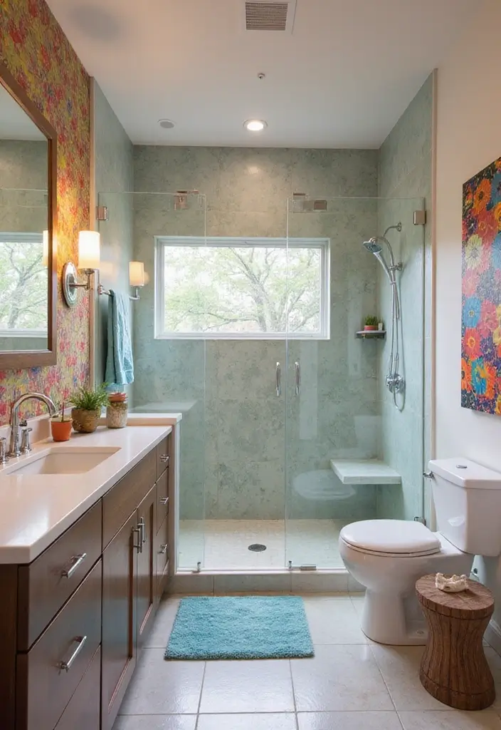 27 Bathroom Decor Ideas Featuring Glass Shower Doors for a Modern Touch - 16. Contemporary Color Accents