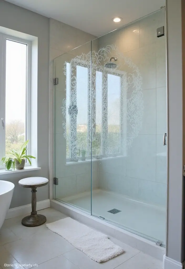 27 Bathroom Decor Ideas Featuring Glass Shower Doors for a Modern Touch - 2. Etched Elegance