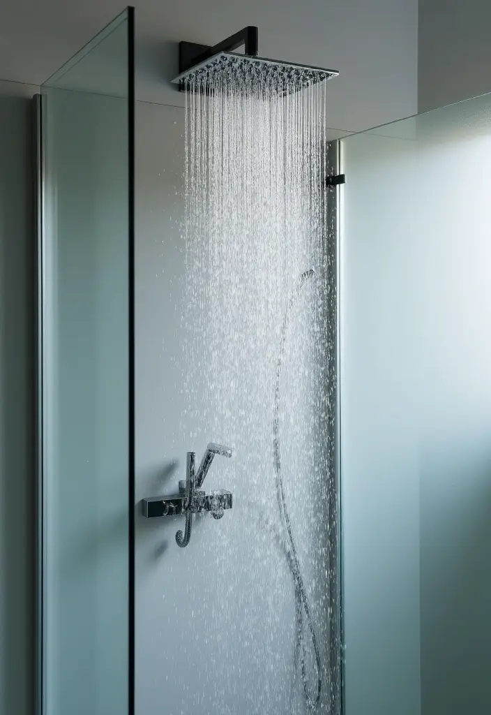 27 Bathroom Decor Ideas Featuring Glass Shower Doors for a Modern Touch - 8. Luxurious Rain Showerheads