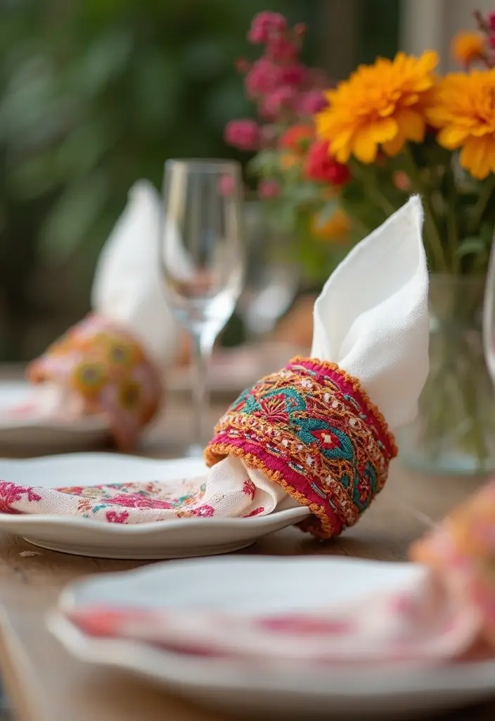 27 Dining Table Decor Ideas for Glass Tops and Open Spaces 31 27 Dining Table Decor Ideas for Glass Tops and Open Spaces - 11. Colorful Textile Napkin Rings
