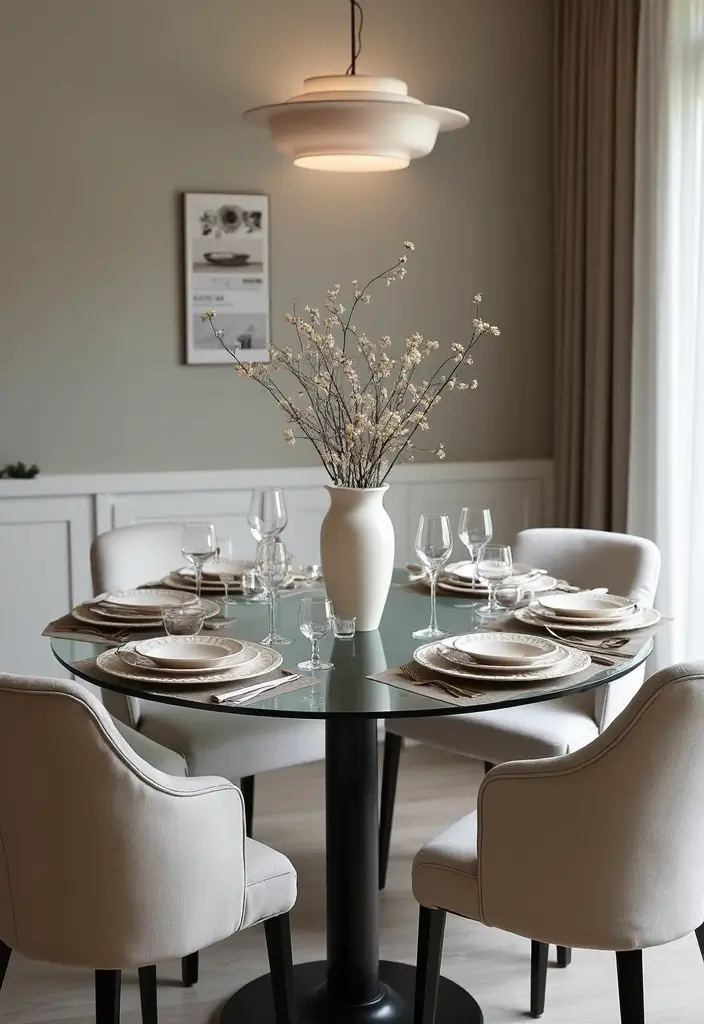 27 Dining Table Decor Ideas for Glass Tops and Open Spaces 35 27 Dining Table Decor Ideas for Glass Tops and Open Spaces - 13. Monochrome Palette