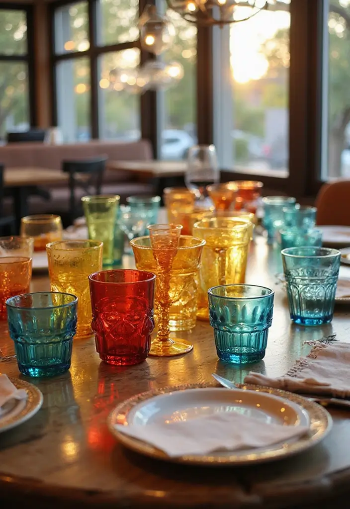 27 Dining Table Decor Ideas for Glass Tops and Open Spaces 45 27 Dining Table Decor Ideas for Glass Tops and Open Spaces - 17. Colorful Glassware