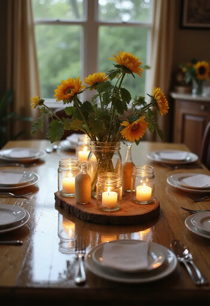 27 Dining Table Decor Ideas for Glass Tops and Open Spaces 49 27 Dining Table Decor Ideas for Glass Tops and Open Spaces - 19. Rustic Charm with Mason Jars