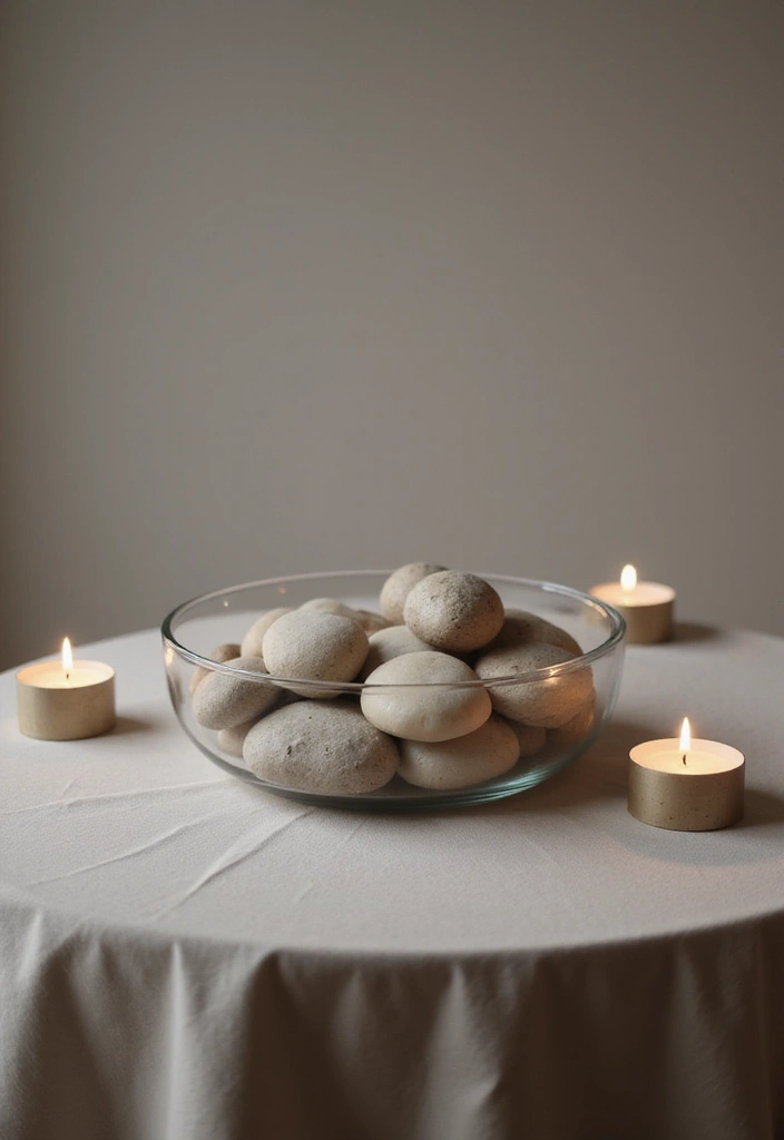 27 Dining Table Decor Ideas for Glass Tops and Open Spaces 7 27 Dining Table Decor Ideas for Glass Tops and Open Spaces - 3. Minimalist Stone Accents