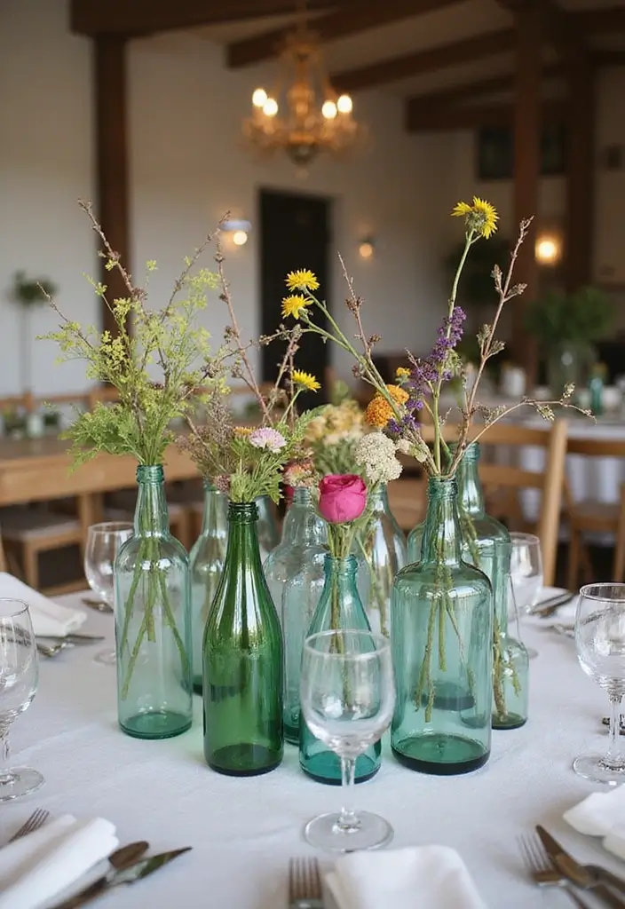 27 Dining Table Decor Ideas for Glass Tops and Open Spaces 19 27 Dining Table Decor Ideas for Glass Tops and Open Spaces - 5. Upcycled Glass Bottles as Vases