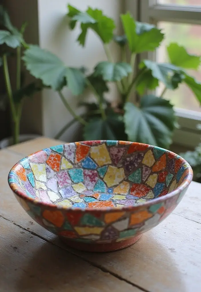 27 Glass Bowl Decor Ideas for Every Corner of Your Home 18 27 Glass Bowl Decor Ideas for Every Corner of Your Home - 10. DIY Mosaic Glass Bowl