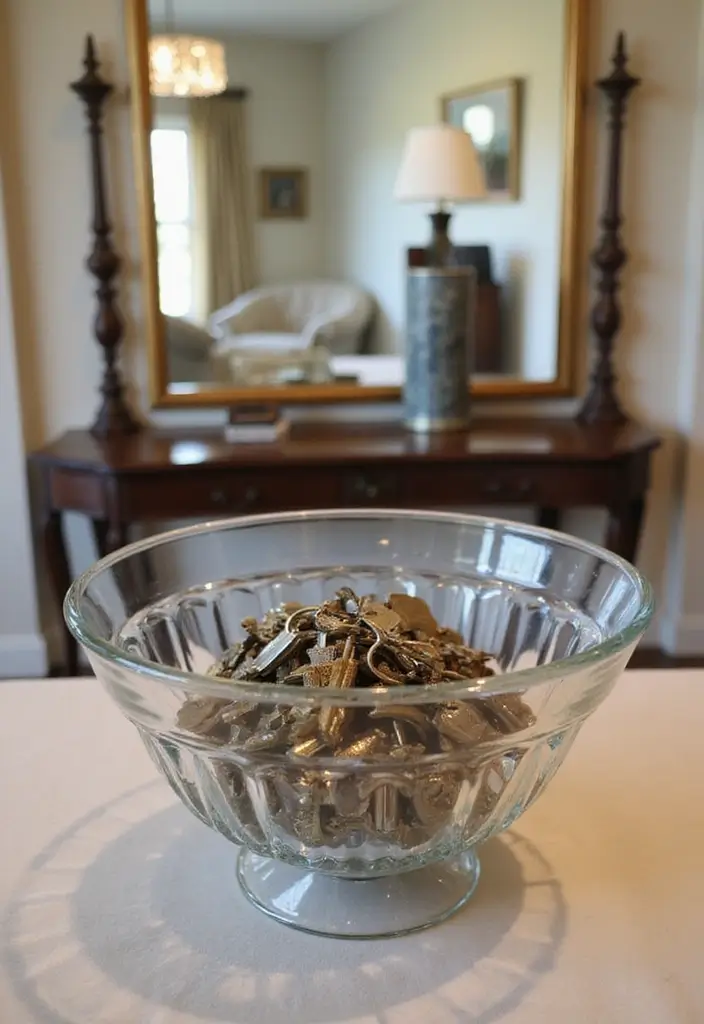 27 Glass Bowl Decor Ideas for Every Corner of Your Home 33 27 Glass Bowl Decor Ideas for Every Corner of Your Home - 17. Glass Bowl for Keys and Small Items