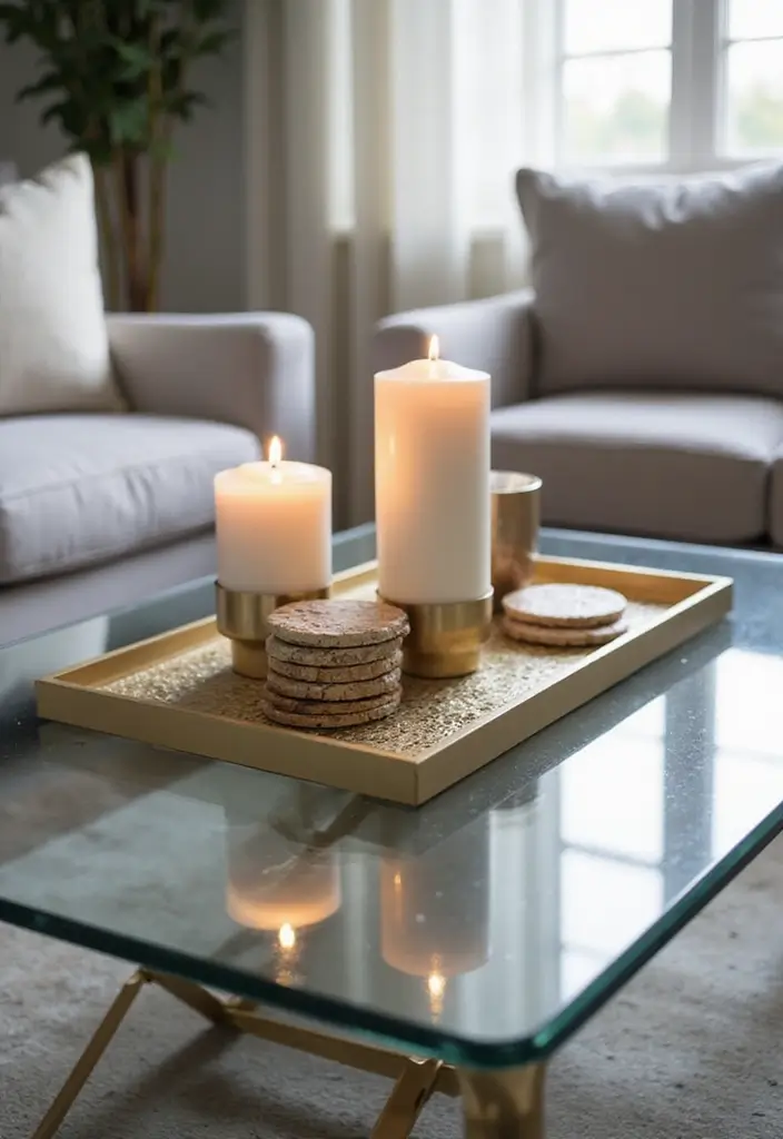 27 Glass Coffee Table Decor Ideas for a Sleek and Inviting Look 47 27 Glass Coffee Table Decor Ideas for a Sleek and Inviting Look - 13. Chic Trays